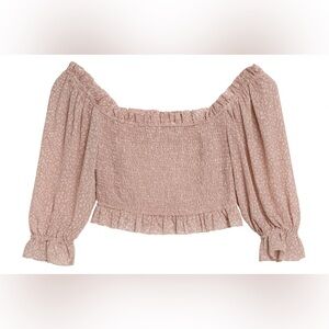 Pink Smocked Blouse with 3/4 Puff Sleeves